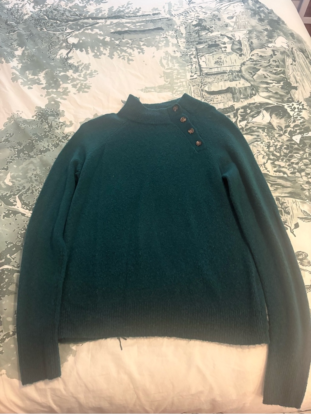 J. Crew Women's Dark Green Button-Shoulder Mockneck Sweater XS